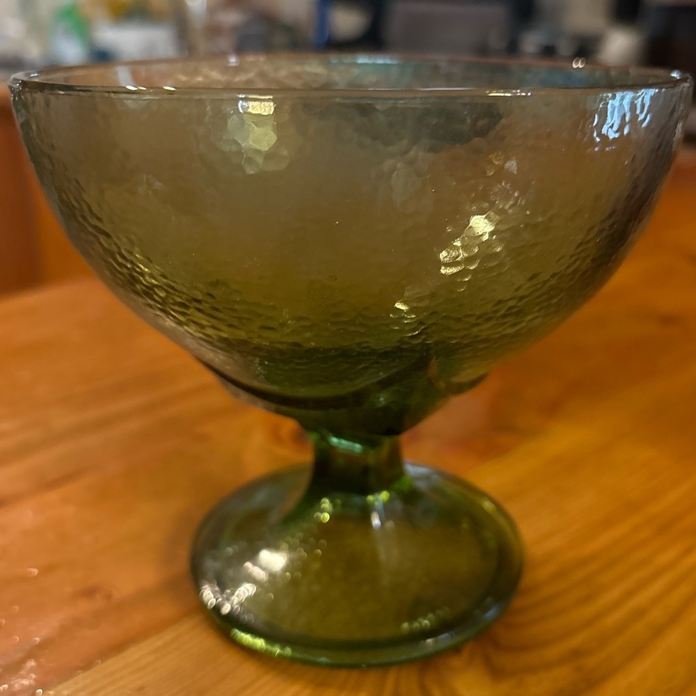 Vintage Olive Green Pressed Glass Candy dish